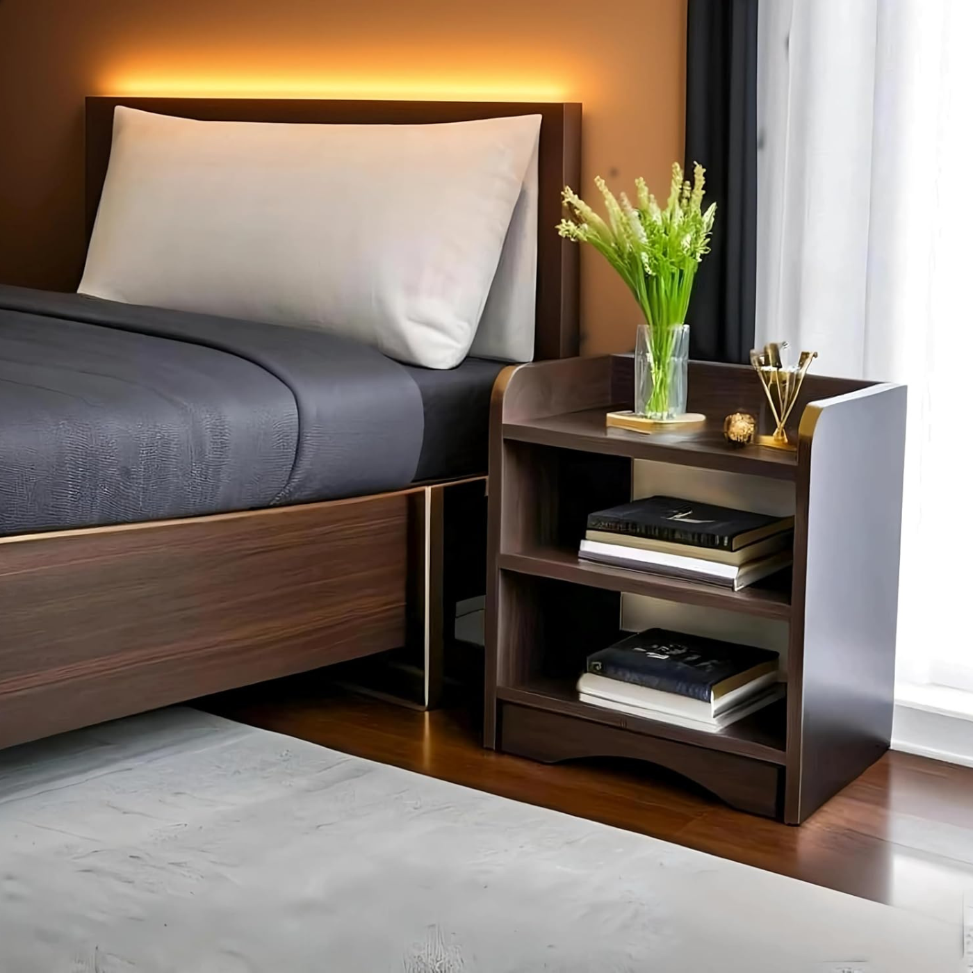 Yookeer Modern Bedside Table with 3 Shelves,Bed Side Table