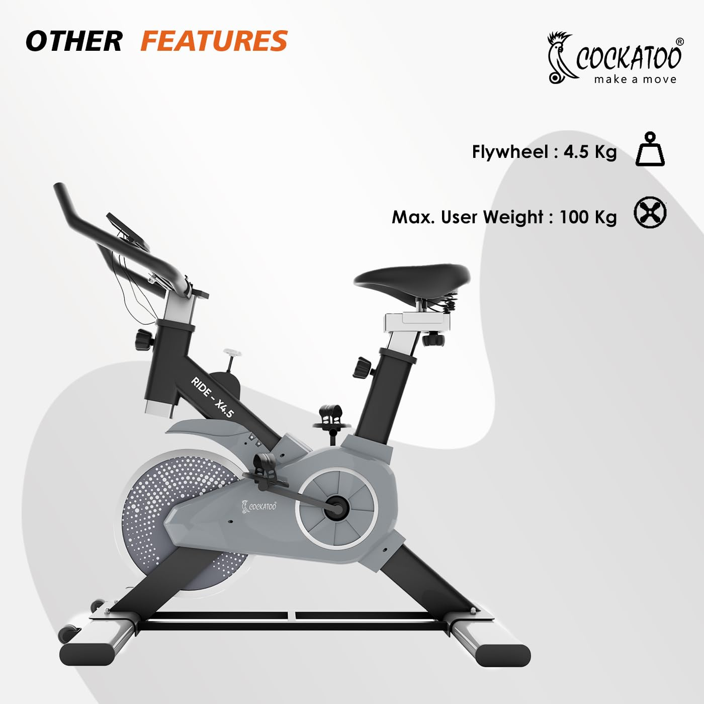 Cockatoo Ride-X-4.5 Spin Bike|Fully enclosed flywheel-4.5 Kg