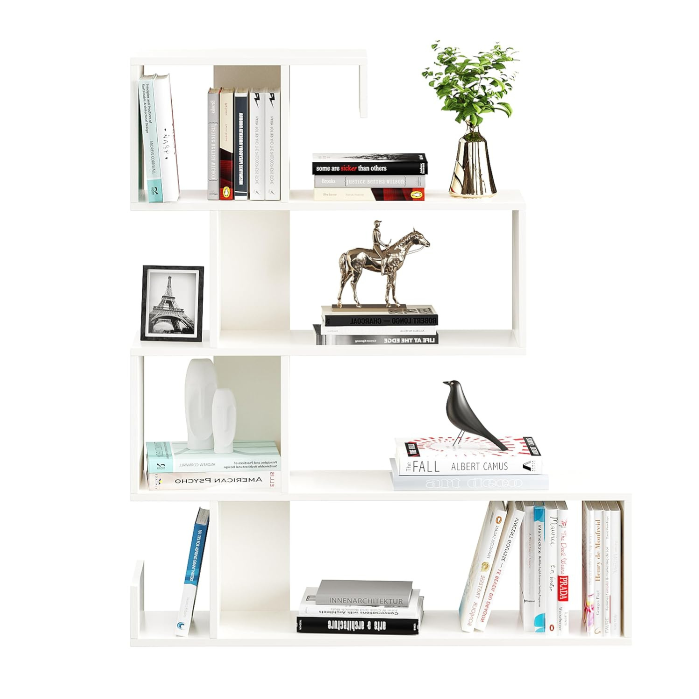 FURNEASER Allesia Modern Zig-Zag Wooden Bookshelf Wood Display