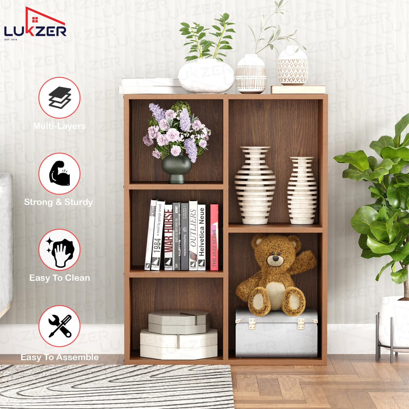 Lukzer 5-Shelf Multipurpose Bookshelf & Storage Rack