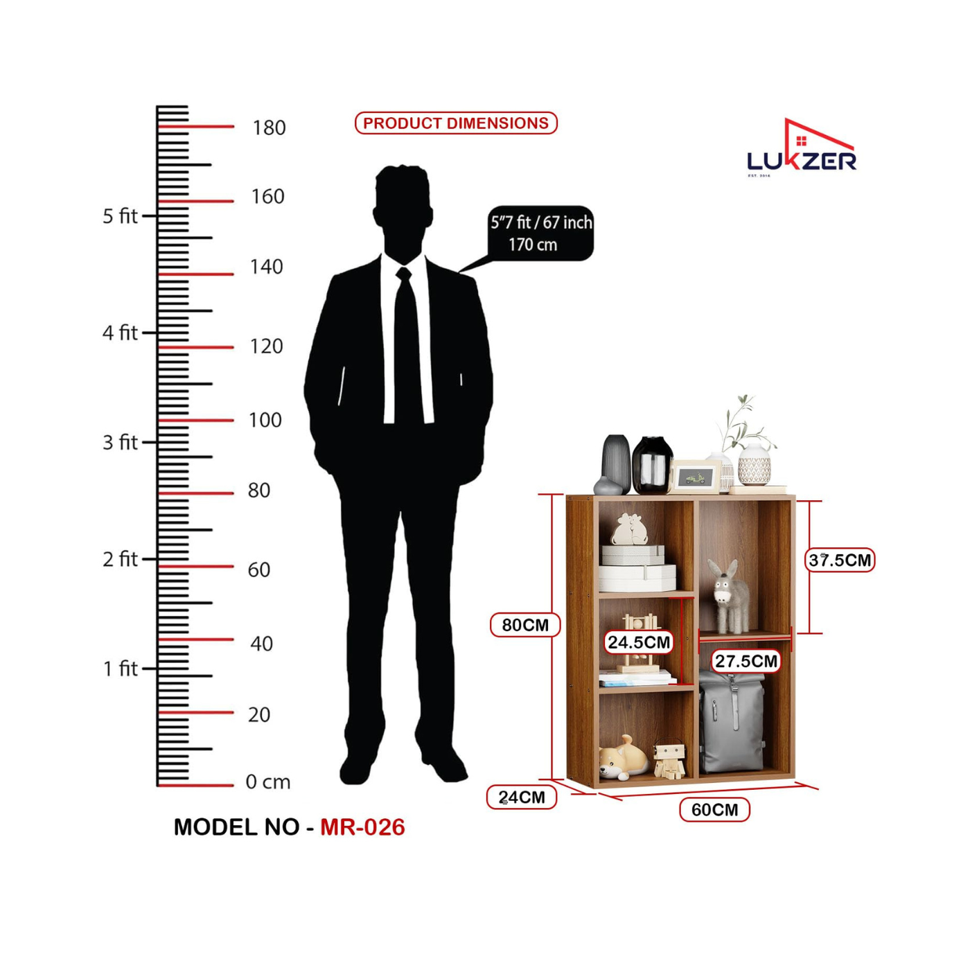 Lukzer 5-Shelf Multipurpose Bookshelf & Storage Rack