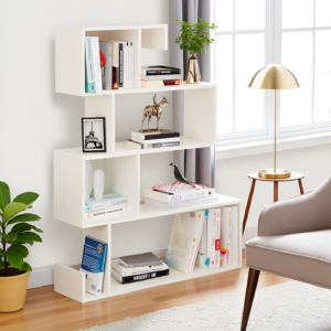 FURNEASER Allesia Modern Zig-Zag Wooden Bookshelf Wood Display